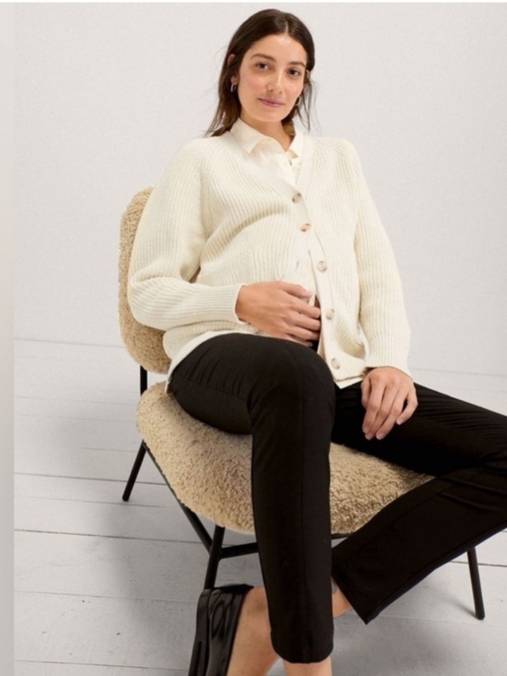 Hatch Women's Medium 6/8 The Cotton Marlow Cardigan Ivory Cream Button Maternity
